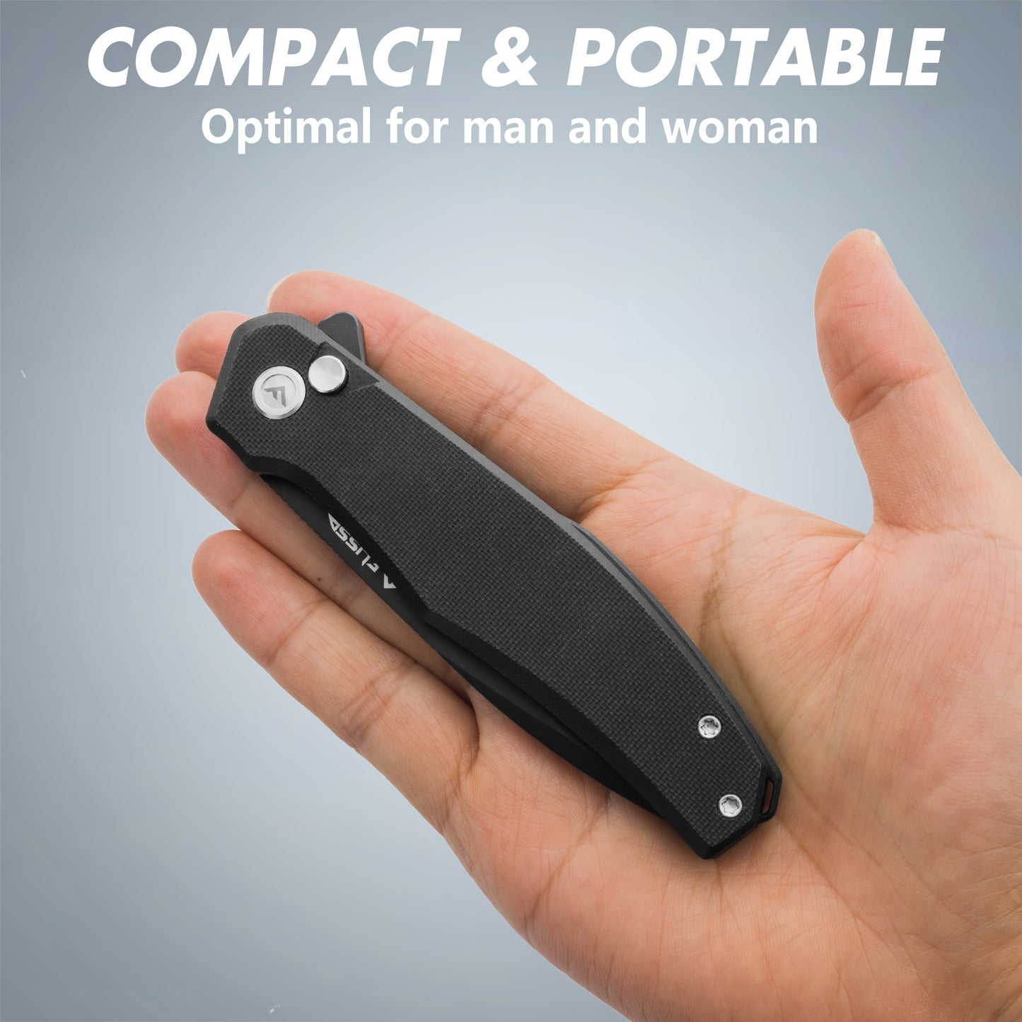 FLISSA Folding Pocket Knife, 4.5" G10 Handle EDC Knife With D2 Steel Blade, Button Lock And Pocket Clip, Tactical Knives For Men Women, Uesd For Outdoor, Survival, Hunting And Camping (Black)