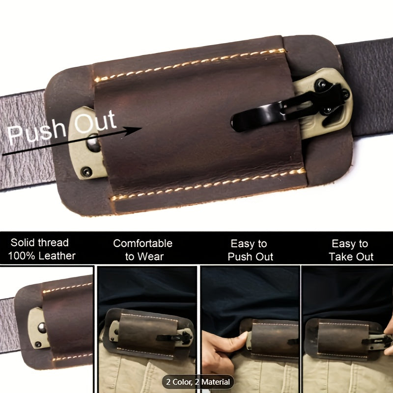 1pc Men's Tactical EDC Fanny Pack with PU Leather Folding Knife Sheath, Push-Out Design Belt Pouch for Pocket Knife, Non-Waterproof Faux Fur Material, Easy Carry Protective Storage Case