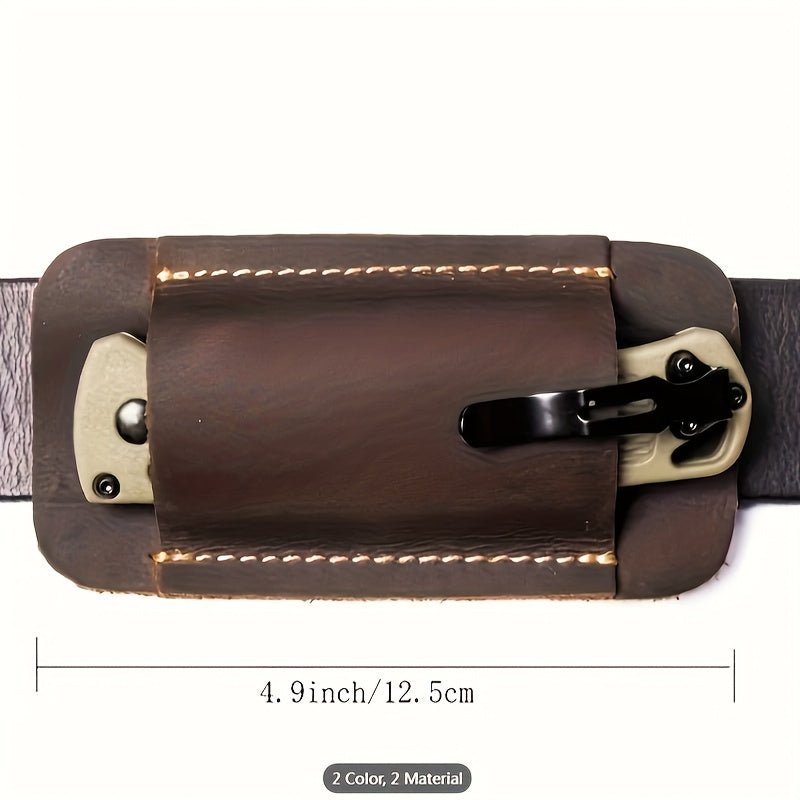 1pc Men's Tactical EDC Fanny Pack with PU Leather Folding Knife Sheath, Push - Out Design Belt Pouch for Pocket Knife, Non - Waterproof Faux Fur Material, Easy Carry Protective Storage Case - Tactinest.com