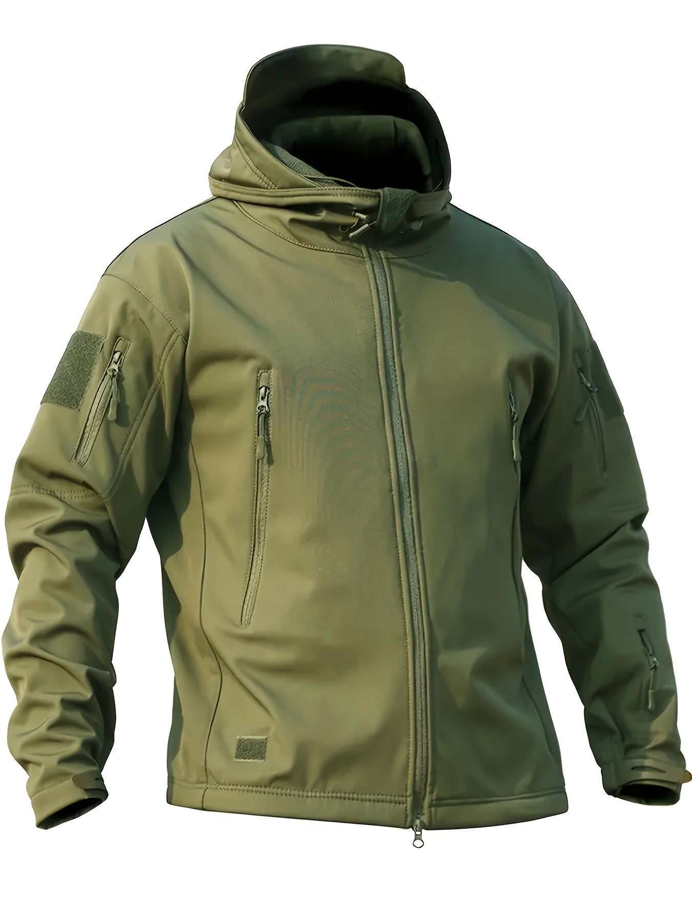 Men'S Tactical 2pcs Set, Polyester Shark Skin Cycling Jacket with Hood, Waterproof Workwear, Casual Style, Solid Color, Regular Fit, for Hiking & Outdoor Activities