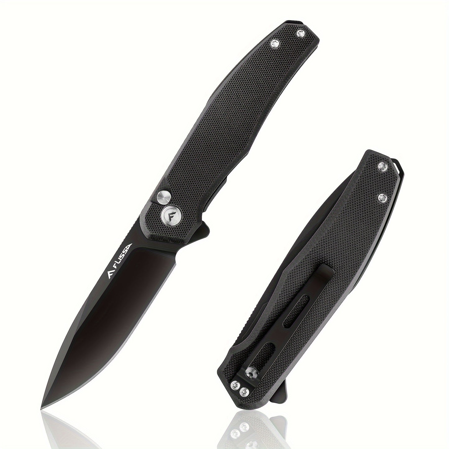 FLISSA Folding Pocket Knife, 4.5" G10 Handle EDC Knife With D2 Steel Blade, Button Lock And Pocket Clip, Tactical Knives For Men Women, Uesd For Outdoor, Survival, Hunting And Camping (Black)