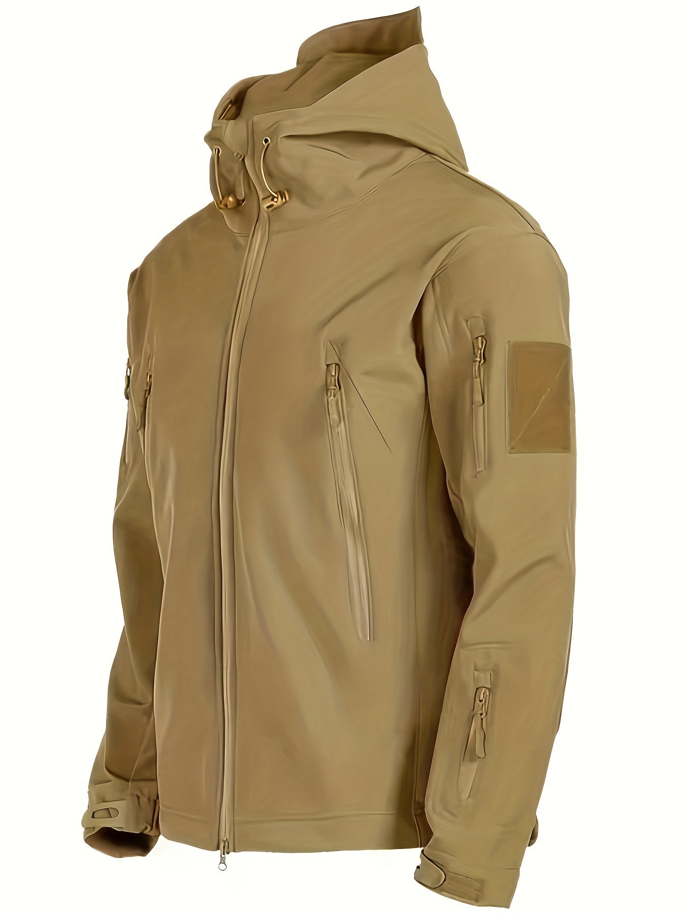 Men'S Tactical 2pcs Set, Polyester Shark Skin Cycling Jacket with Hood, Waterproof Workwear, Casual Style, Solid Color, Regular Fit, for Hiking & Outdoor Activities