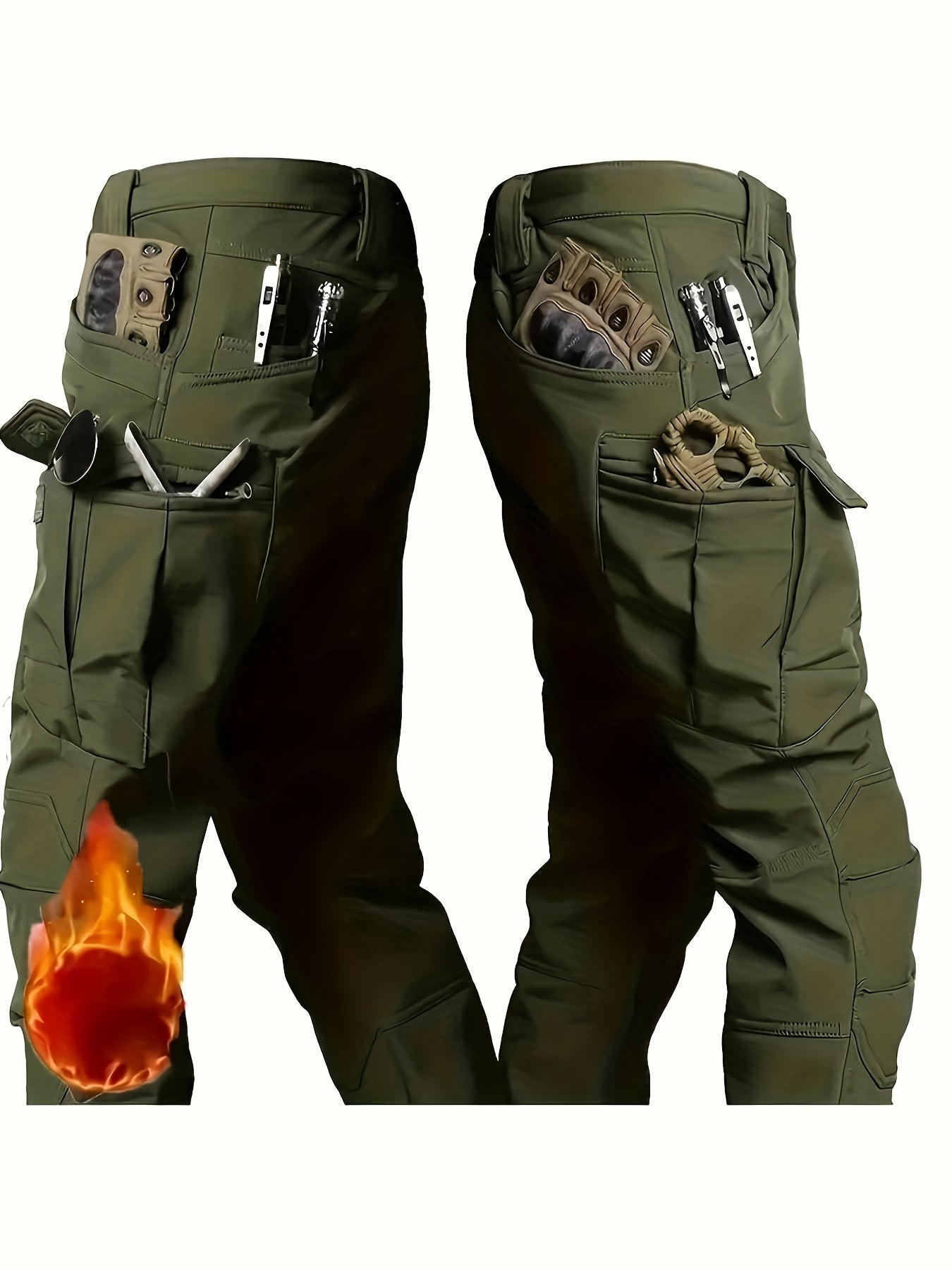 Men's Tactical Fleece Hooded Jacket & Pant Set - Windproof & Warm Winter Gear, Multi-Pocket Outdoor Casual Wear, Non-Stretch Fabric, Solid Color, Machine Washable - Perfect For Autumn And Winter