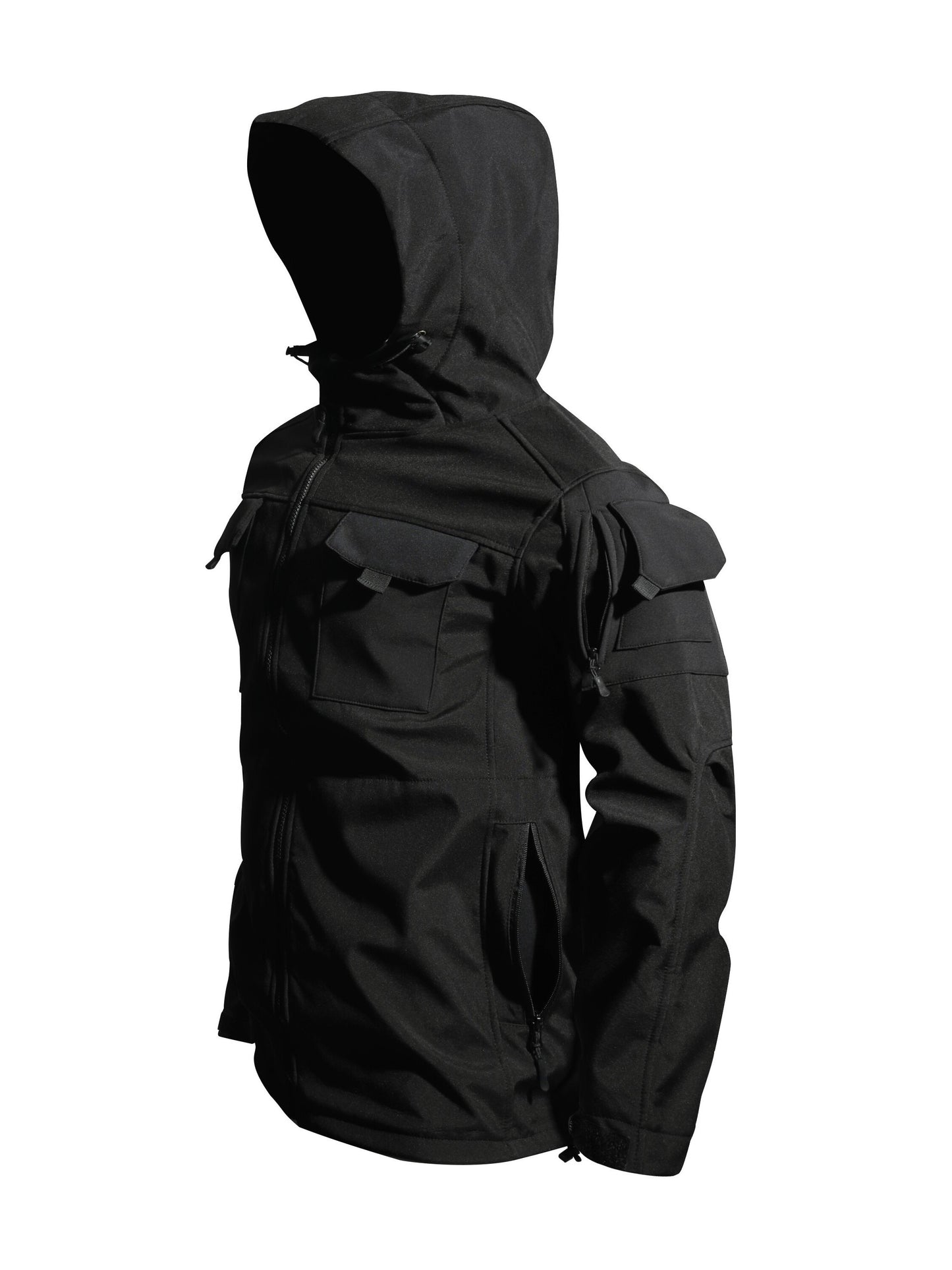Men'S Tactical 2pcs Set, Polyester Shark Skin Cycling Jacket with Hood, Waterproof Workwear, Casual Style, Solid Color, Regular Fit, for Hiking & Outdoor Activities