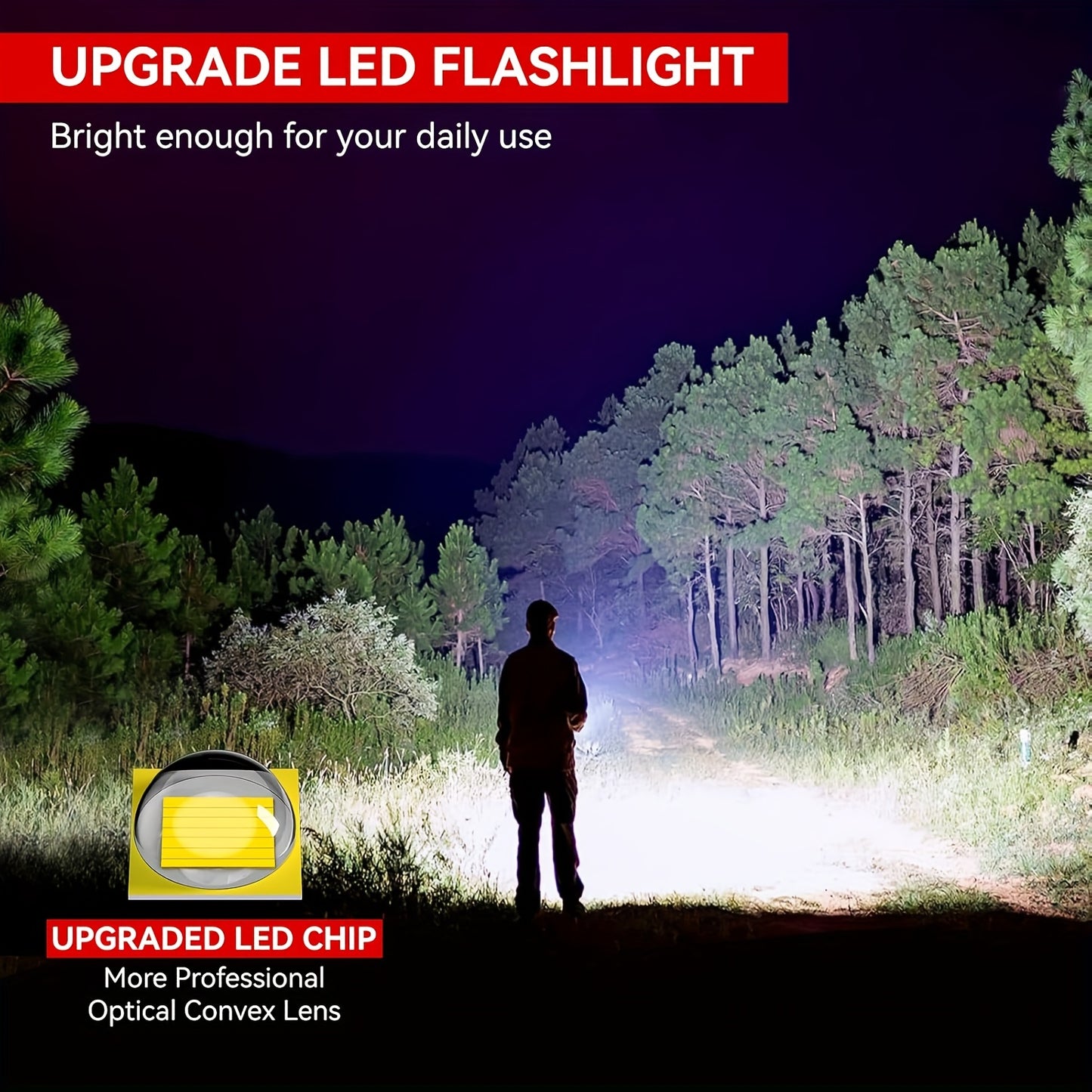 Two-piece Portable Tactical Flashlight, Battery-powered, Five Different Modes 2000 Lumens Up To 3 ½ Hours Of Battery Life, Comes With Free Batteries, Suitable For Camping, Hiking, Hunting And Outdoor Survival
