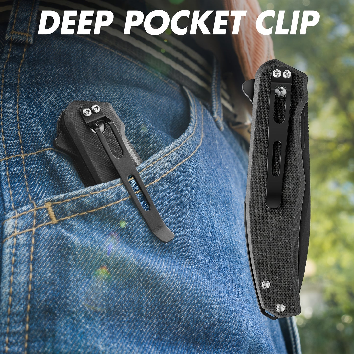FLISSA Folding Pocket Knife, 4.5" G10 Handle EDC Knife With D2 Steel Blade, Button Lock And Pocket Clip, Tactical Knives For Men Women, Uesd For Outdoor, Survival, Hunting And Camping (Black)