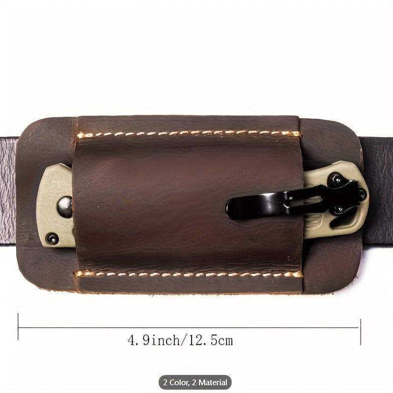 1pc Men's Tactical EDC Fanny Pack with PU Leather Folding Knife Sheath, Push-Out Design Belt Pouch for Pocket Knife, Non-Waterproof Faux Fur Material, Easy Carry Protective Storage Case