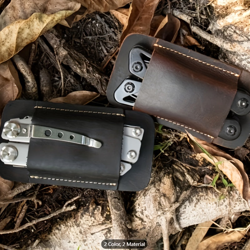 1pc Men's Tactical EDC Fanny Pack with PU Leather Folding Knife Sheath, Push-Out Design Belt Pouch for Pocket Knife, Non-Waterproof Faux Fur Material, Easy Carry Protective Storage Case
