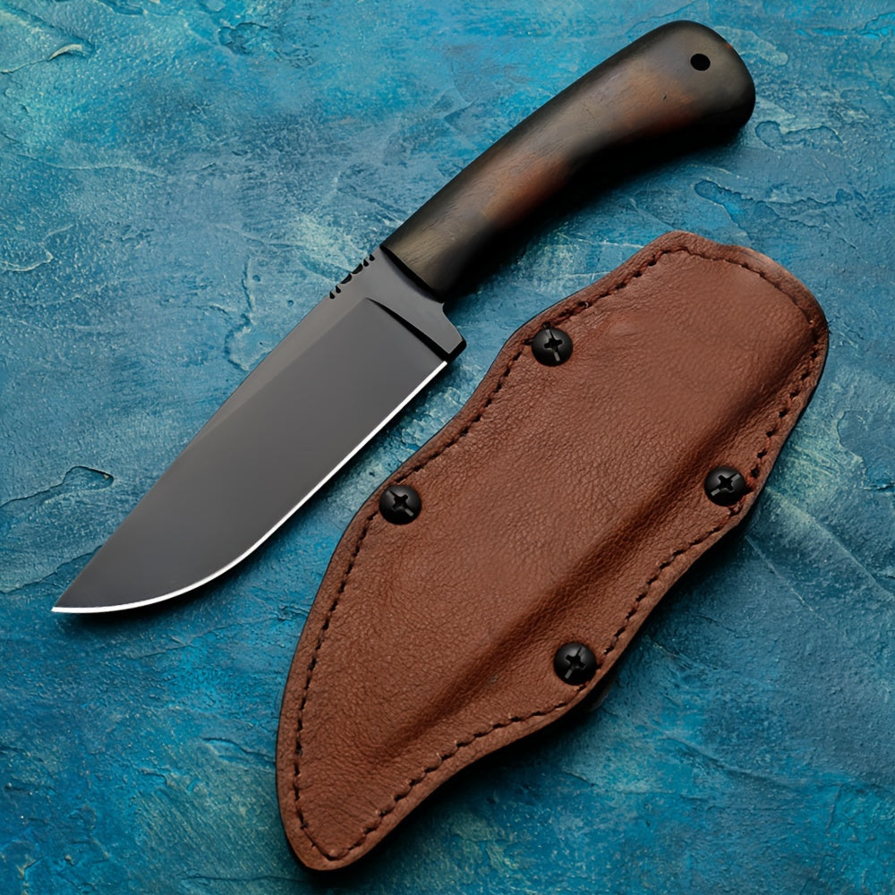 Heavy-Duty Survival Knife with Fixed Blade - Full-Tang Construction, Sharp Edge for Camping, Hunting, Tactical Use - Maple Handle - Sandwich Silent K Sheath with Non-Slip Grip - Outdoor Survival, Rescue, Everyday Carry - Idea