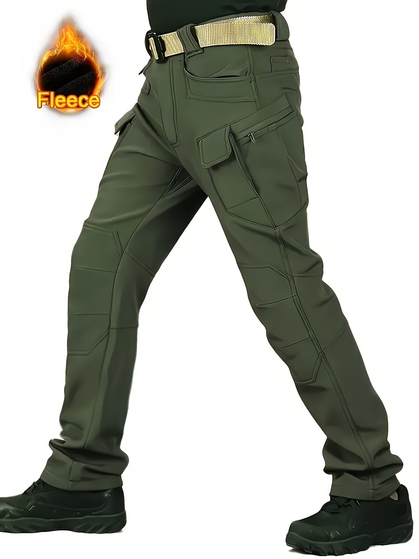Men's Tactical Fleece Hooded Jacket & Pant Set - Windproof & Warm Winter Gear, Multi-Pocket Outdoor Casual Wear, Non-Stretch Fabric, Solid Color, Machine Washable - Perfect For Autumn And Winter