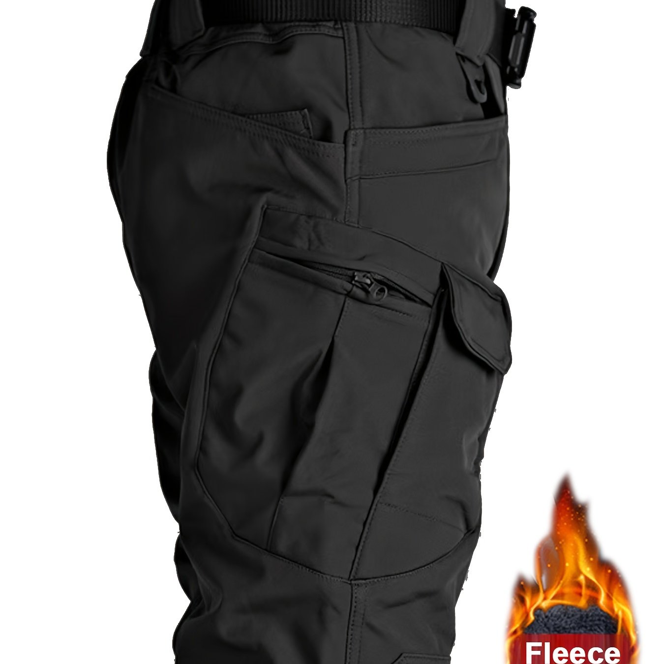 Warm Fleece-Lined Men's Tactical Pants - Polyester-Spandex Blend, Casual Style with Multiple Pockets & Adjustable Waistband for Winter Outdoor Activities