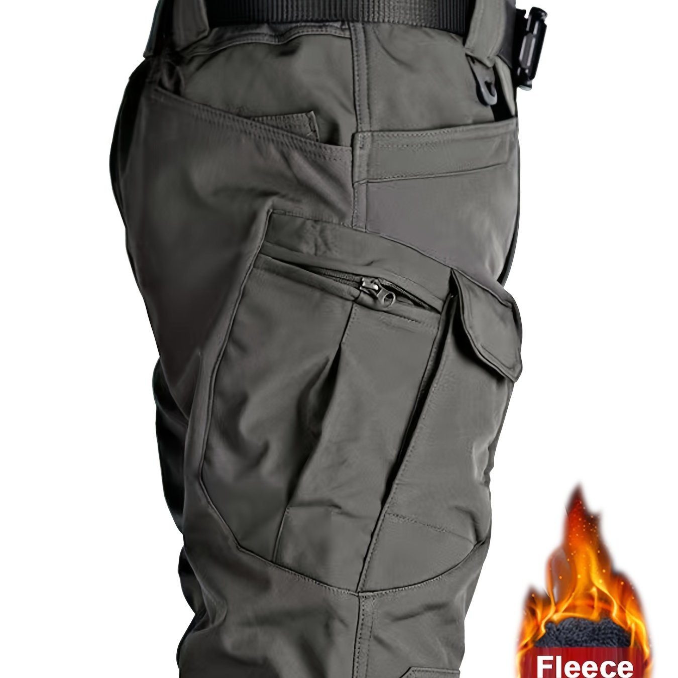 Warm Fleece-Lined Men's Tactical Pants - Polyester-Spandex Blend, Casual Style with Multiple Pockets & Adjustable Waistband for Winter Outdoor Activities