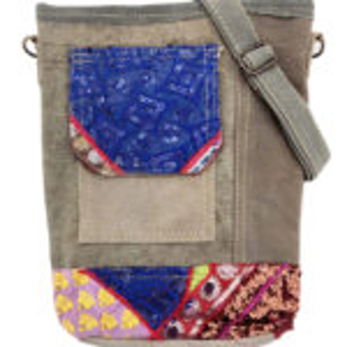 TD Recycled Crossbody Tent Travel Bag with Vintage Fabric Accented Pocket