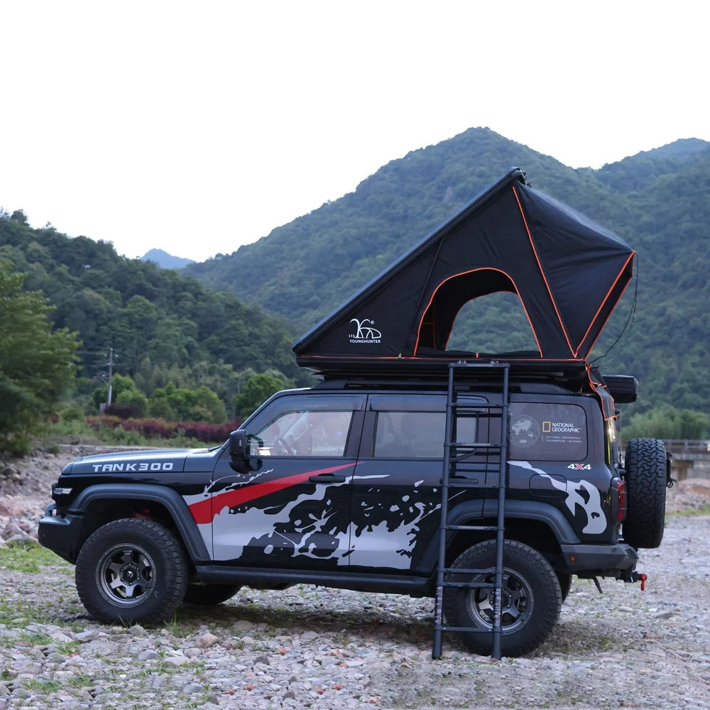 Hot Selling Triangle Aluminum Hard Shell Off Road Suv Cars Pop up Outdoor Roof Top Tent With Annex