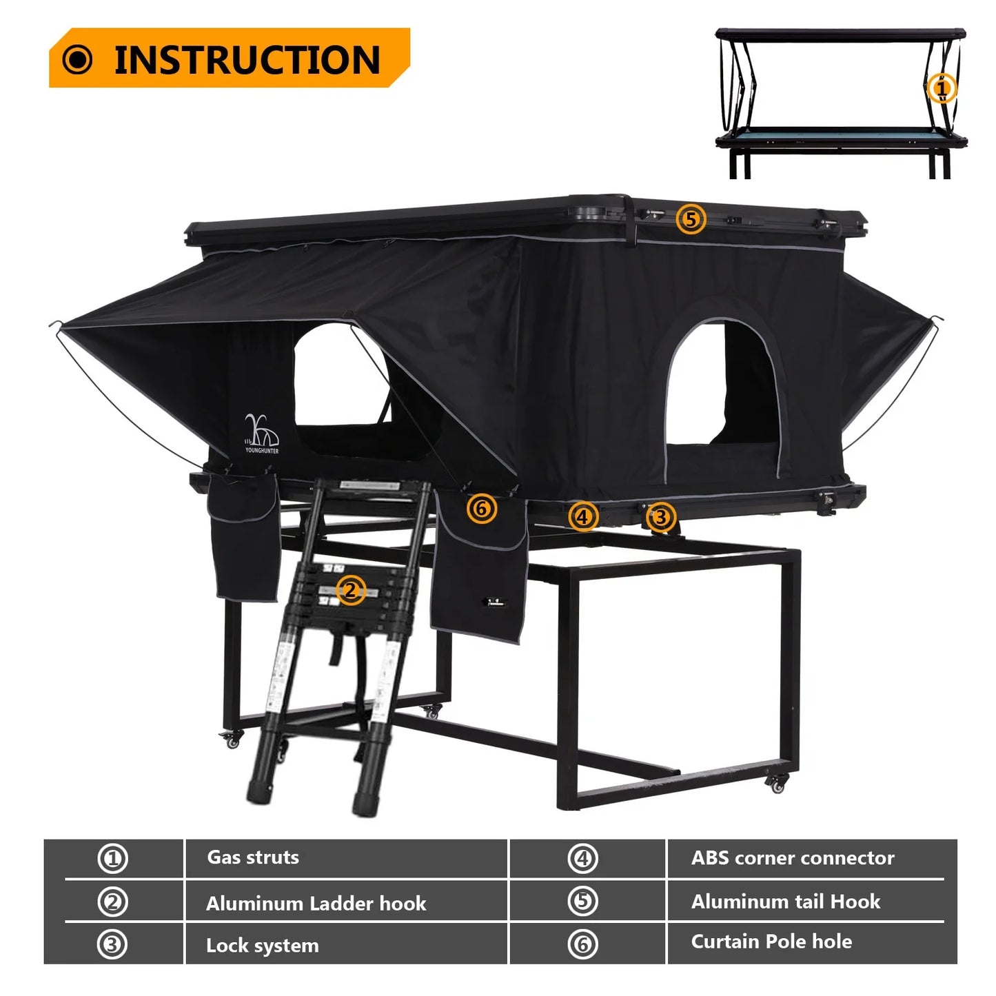 210*130*110CM Camping Automatic Pop up Suv Lightweight Hard Shell Aluminium Roof Top Tent