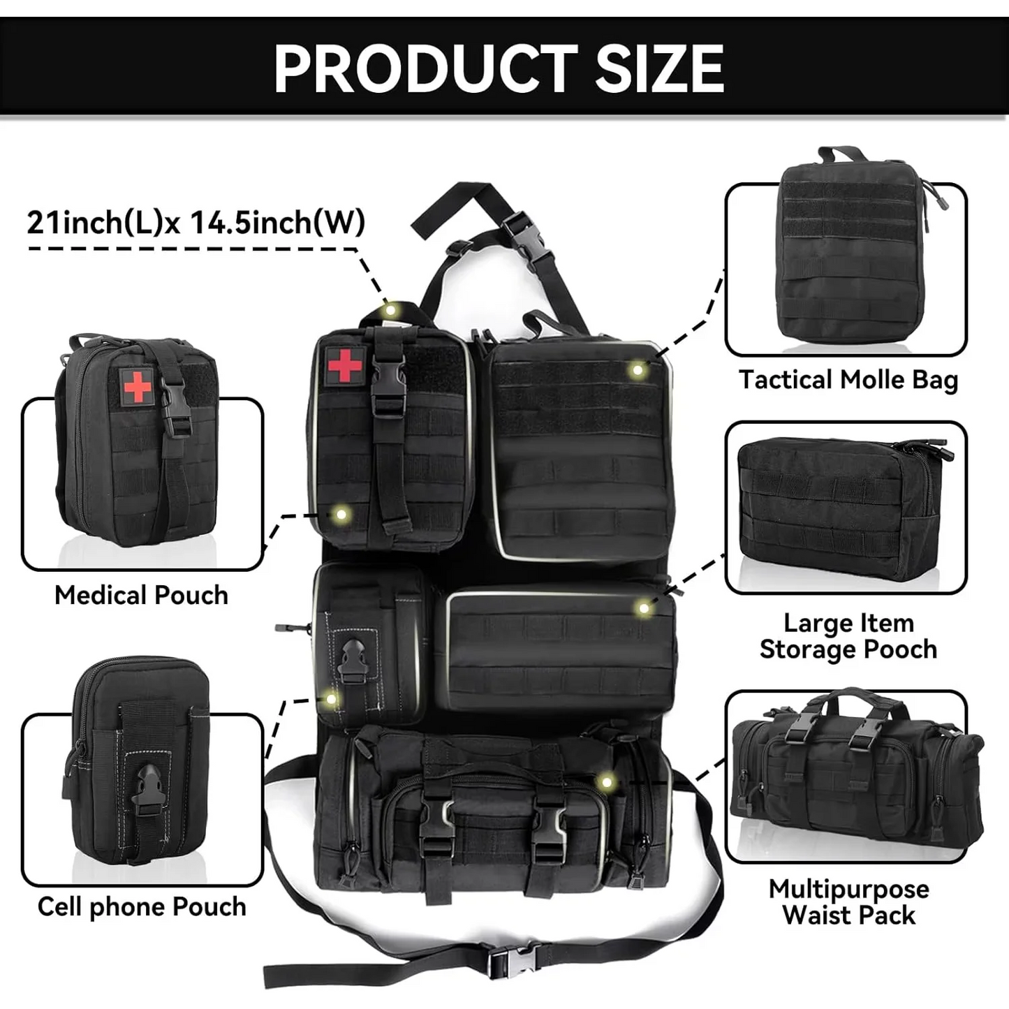 FCJ Luxury Sports Car Seat Back Molle Panel Organizer Universal Tactical with Oxford and Polyester Material