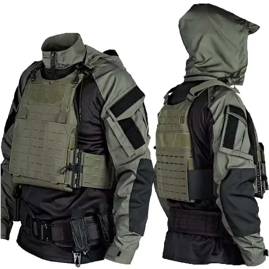 Tactical Combat Shirts Men Long Sleeve Breathable T-shirt Camo Hooded Quick-dry CS Paintball T-Shirt Tops Wear-resisting