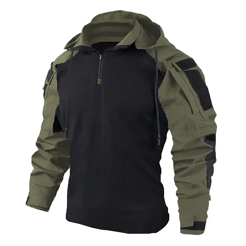 Tactical Combat Shirts Men Long Sleeve Breathable T-shirt Camo Hooded Quick-dry CS Paintball T-Shirt Tops Wear-resisting