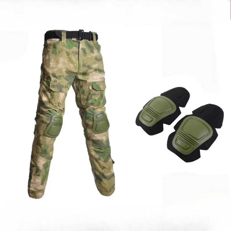 Outdoor Men Combat Pants +Knee Pads Tactical Pant Hiking Camo Pants Working Hunting Clothes Wear Resistant Multi-pocket