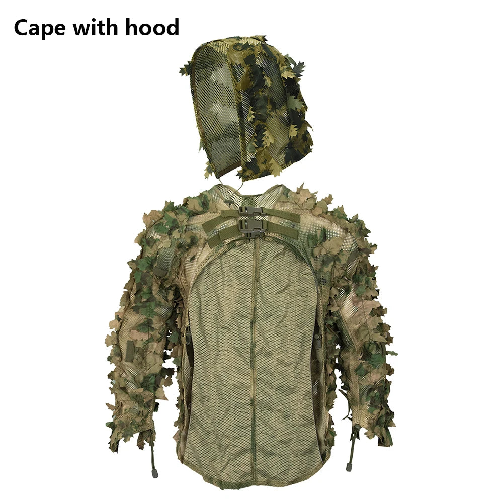 Tactical Ghillie Camo Cape Laser Cut Leaf Sniper Coat Mesh Camouflage Jungle Cloak Poncho Hunting Accessories