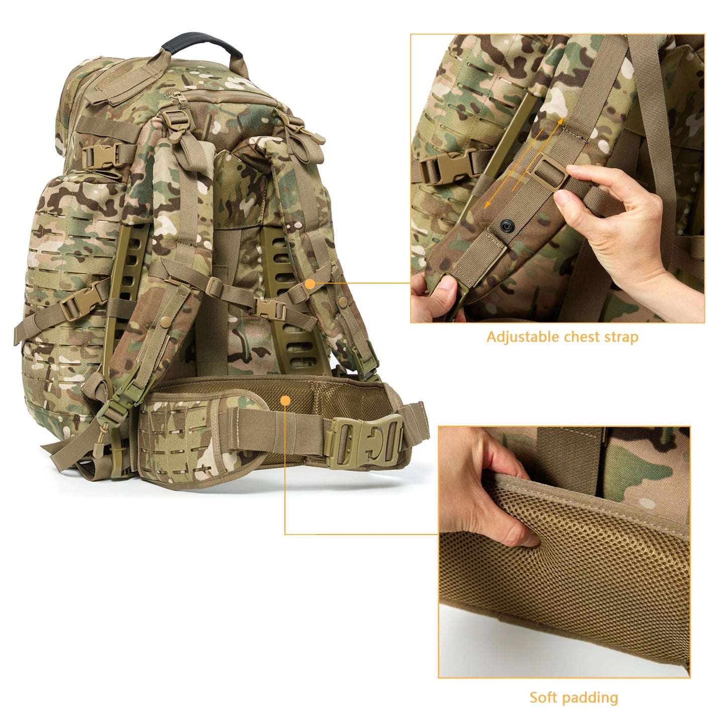 Military 3Day Rucksack with External Frame MOLLE Army Medium Ruck, Assault Backpack