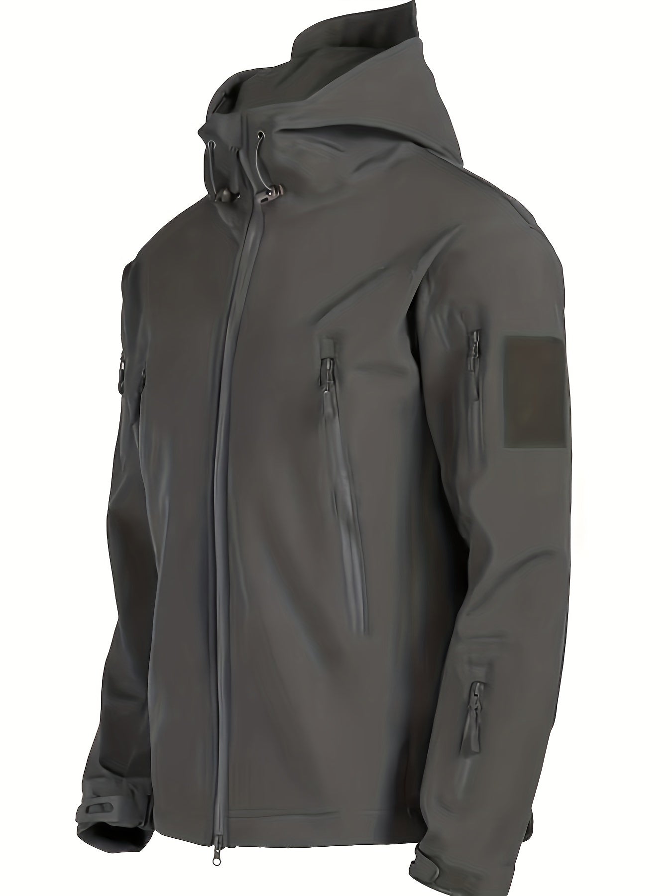 Men'S Tactical 2pcs Set, Polyester Shark Skin Cycling Jacket with Hood, Waterproof Workwear, Casual Style, Solid Color, Regular Fit, for Hiking & Outdoor Activities
