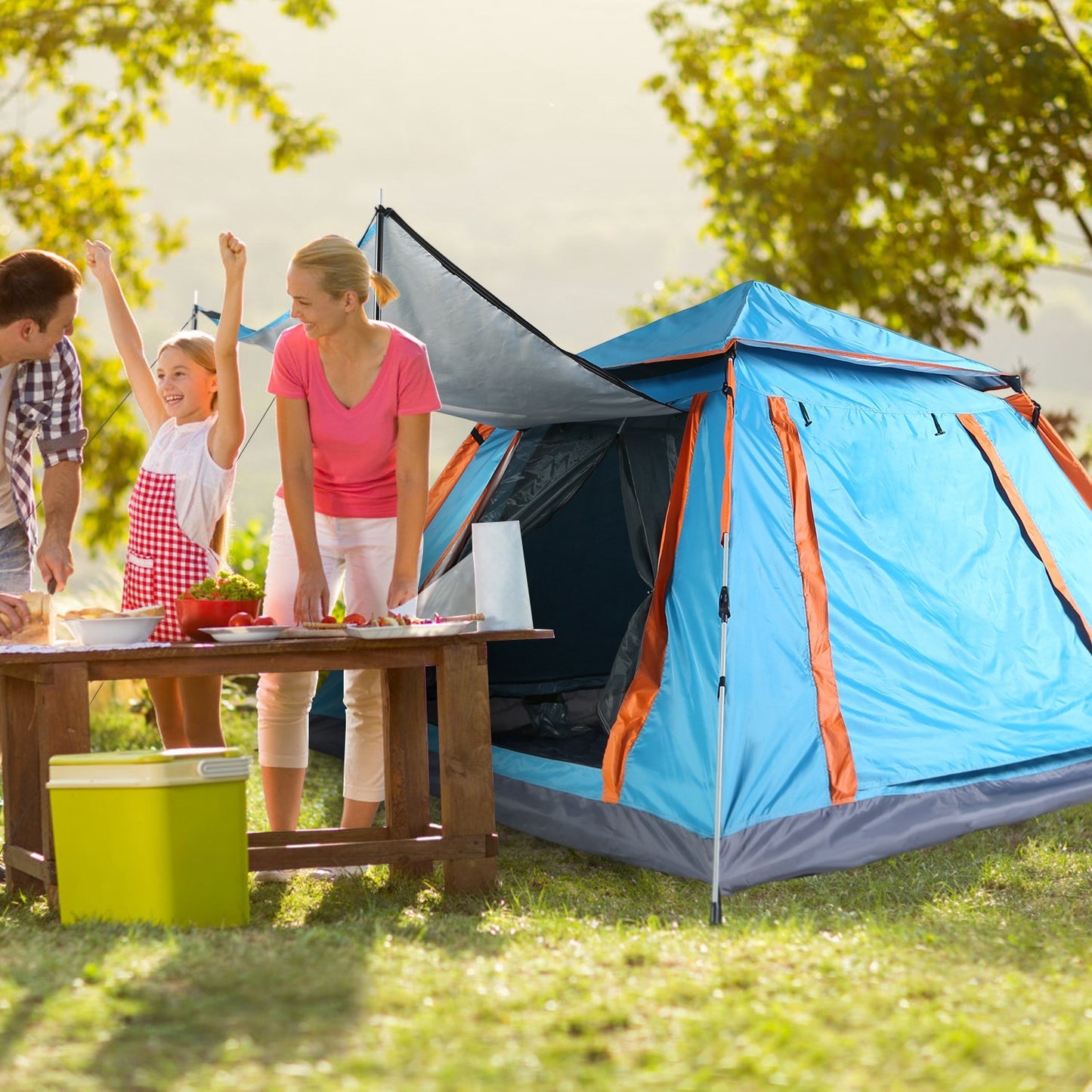 1Pc 4-5 Person Camping Tent With 2 Mosquito Nets Windows Carry Bag Waterproof 7.05x7.05x4.46ft For Hiking Climbing Adventure Fishing Fedex Shipping