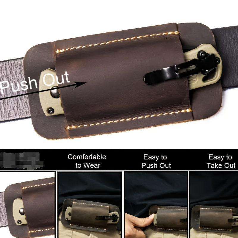 1pc Men's Tactical EDC Fanny Pack with PU Leather Folding Knife Sheath, Push-Out Design Belt Pouch for Pocket Knife, Non-Waterproof Faux Fur Material, Easy Carry Protective Storage Case