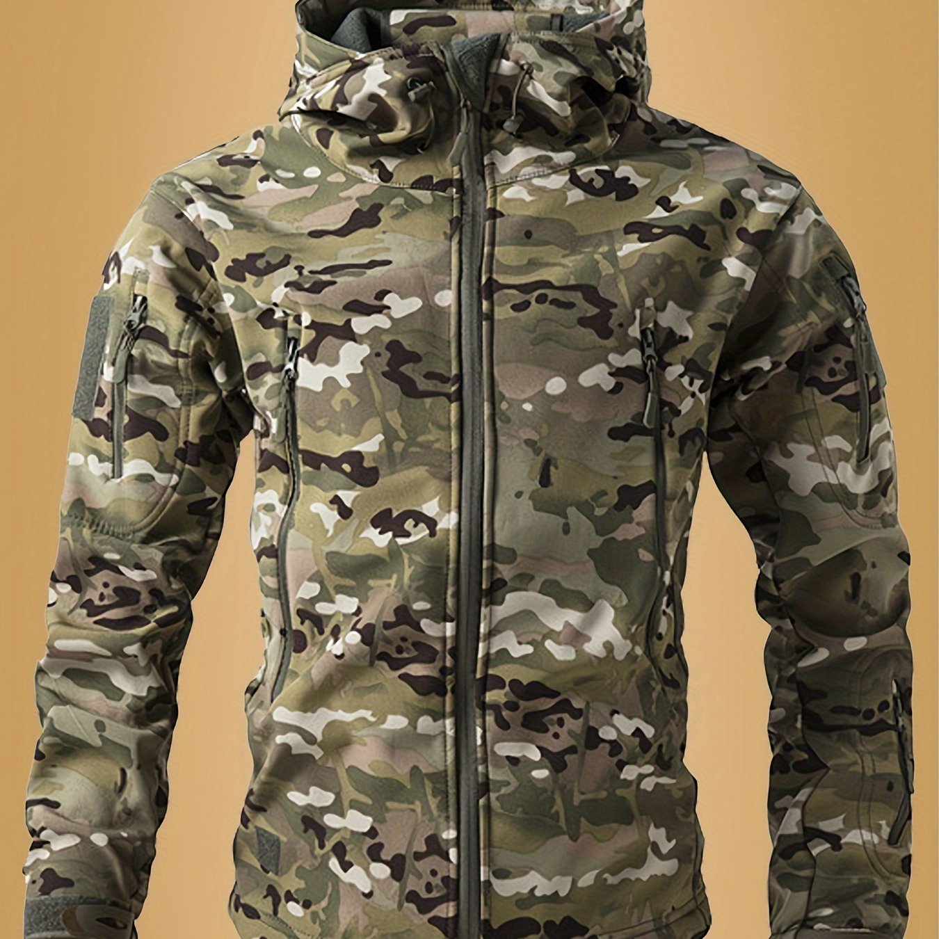 Men's Tactical Camouflage Jacket - Autumn and Winter Medium-Long Jacket with Hat and Zipper Closure, Jacket