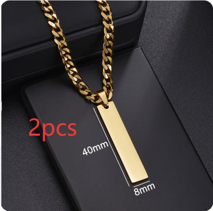Stainless Steel Long Strip Military Laser Lettering Necklace