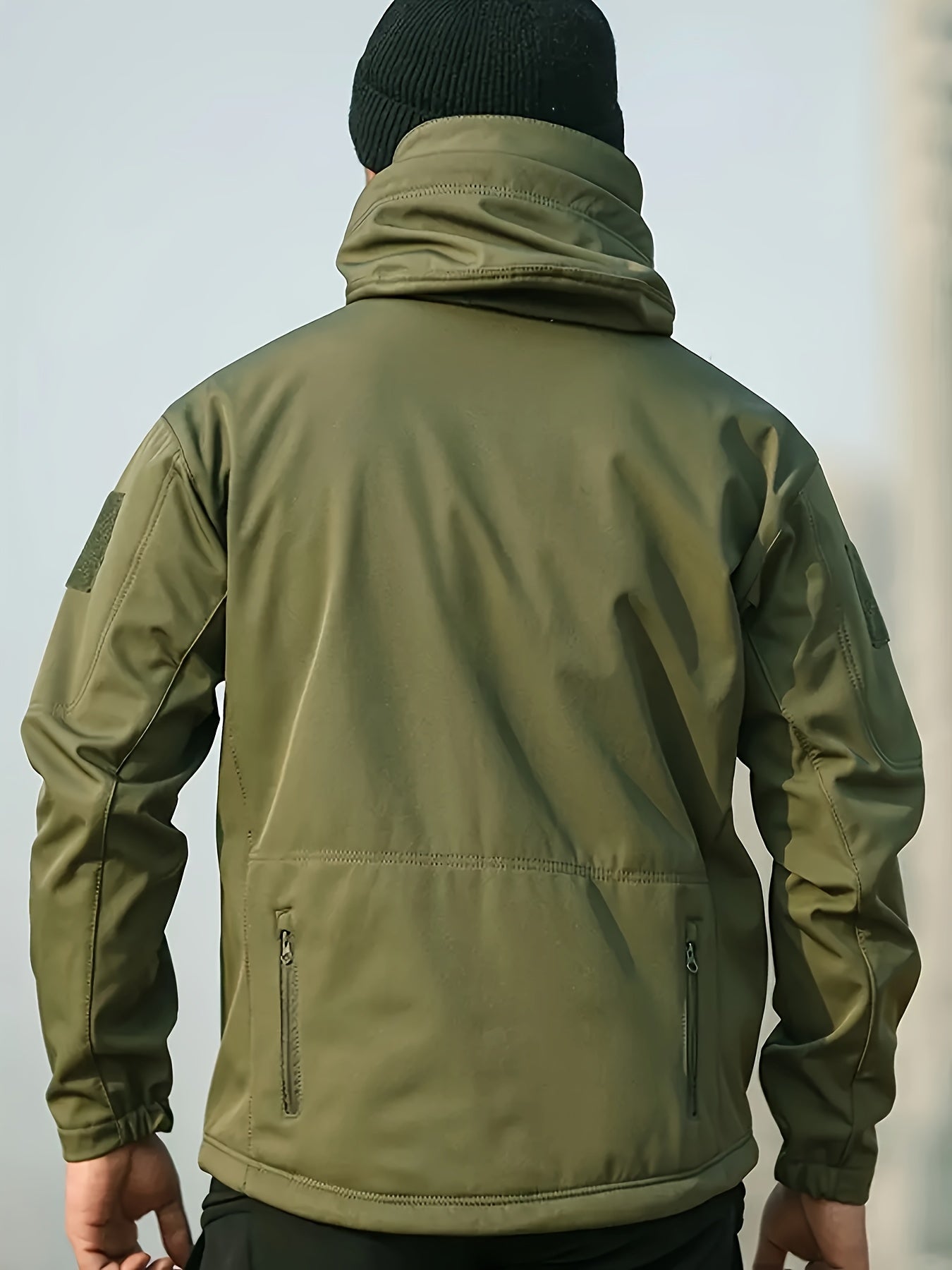 Men'S Tactical 2pcs Set, Polyester Shark Skin Cycling Jacket with Hood, Waterproof Workwear, Casual Style, Solid Color, Regular Fit, for Hiking & Outdoor Activities