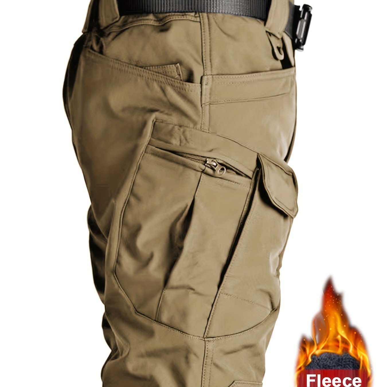 Warm Fleece-Lined Men's Tactical Pants - Polyester-Spandex Blend, Casual Style with Multiple Pockets & Adjustable Waistband for Winter Outdoor Activities