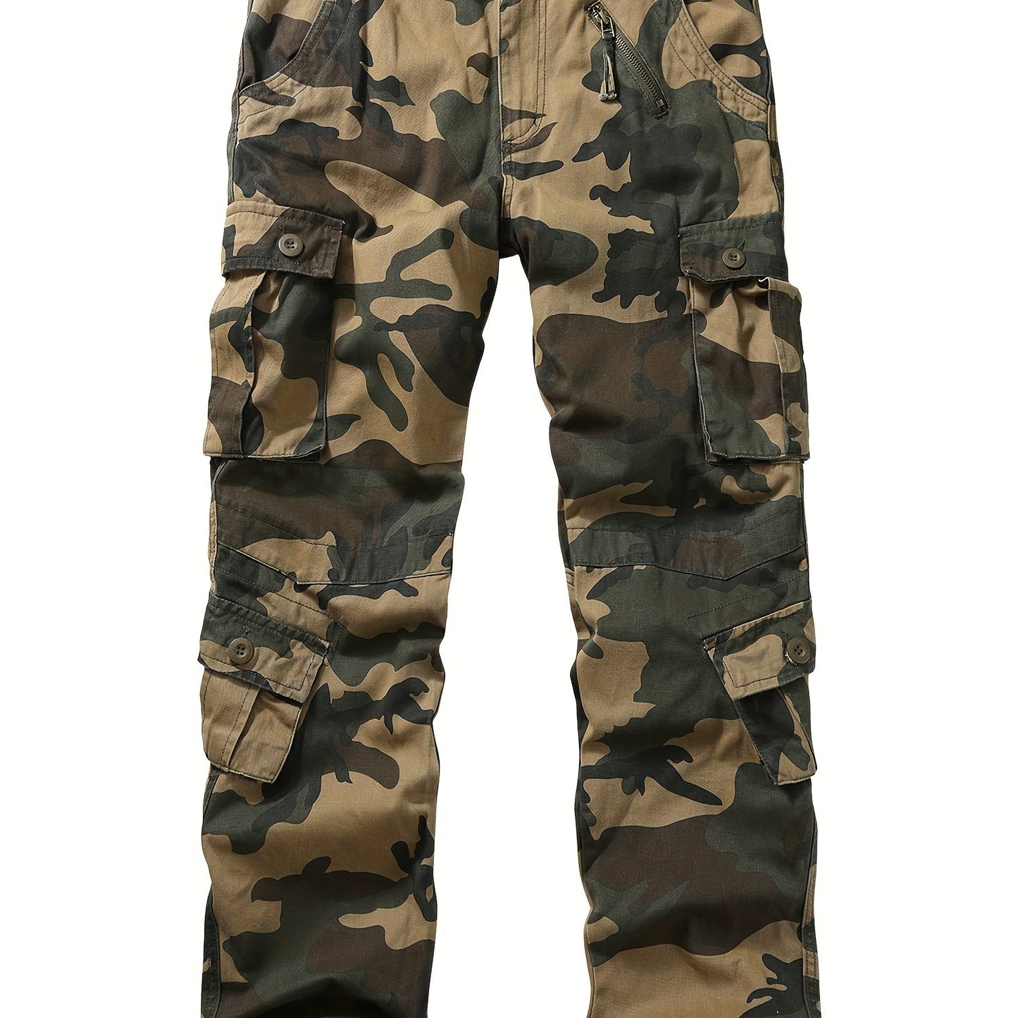 Camouflage Pattern Cotton Tactical Pants, Multi Pocket Cargo Pants