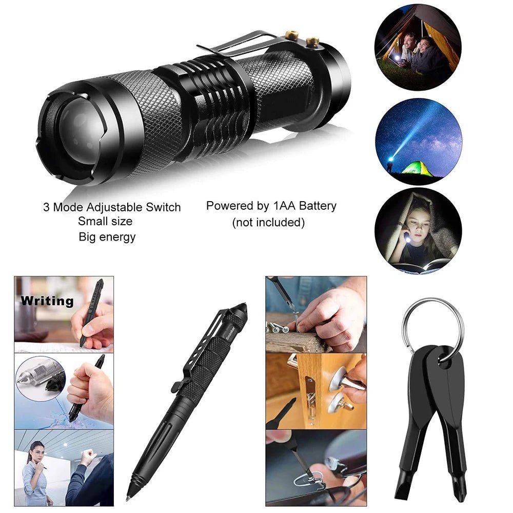 15 IN 1 Emergency Survival Kit Gear Camping Travel Multifunction Tactical Defense Equipment First Aid SOS Wilderness Adventure - Tactinest.com