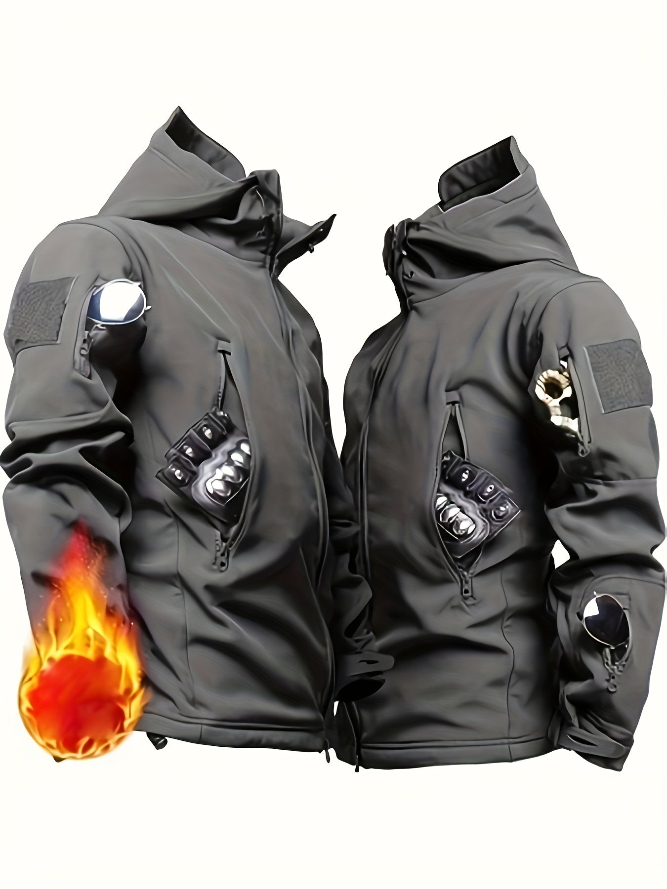 Men's Tactical Fleece Hooded Jacket & Pant Set - Windproof & Warm Winter Gear, Multi-Pocket Outdoor Casual Wear, Non-Stretch Fabric, Solid Color, Machine Washable - Perfect For Autumn And Winter