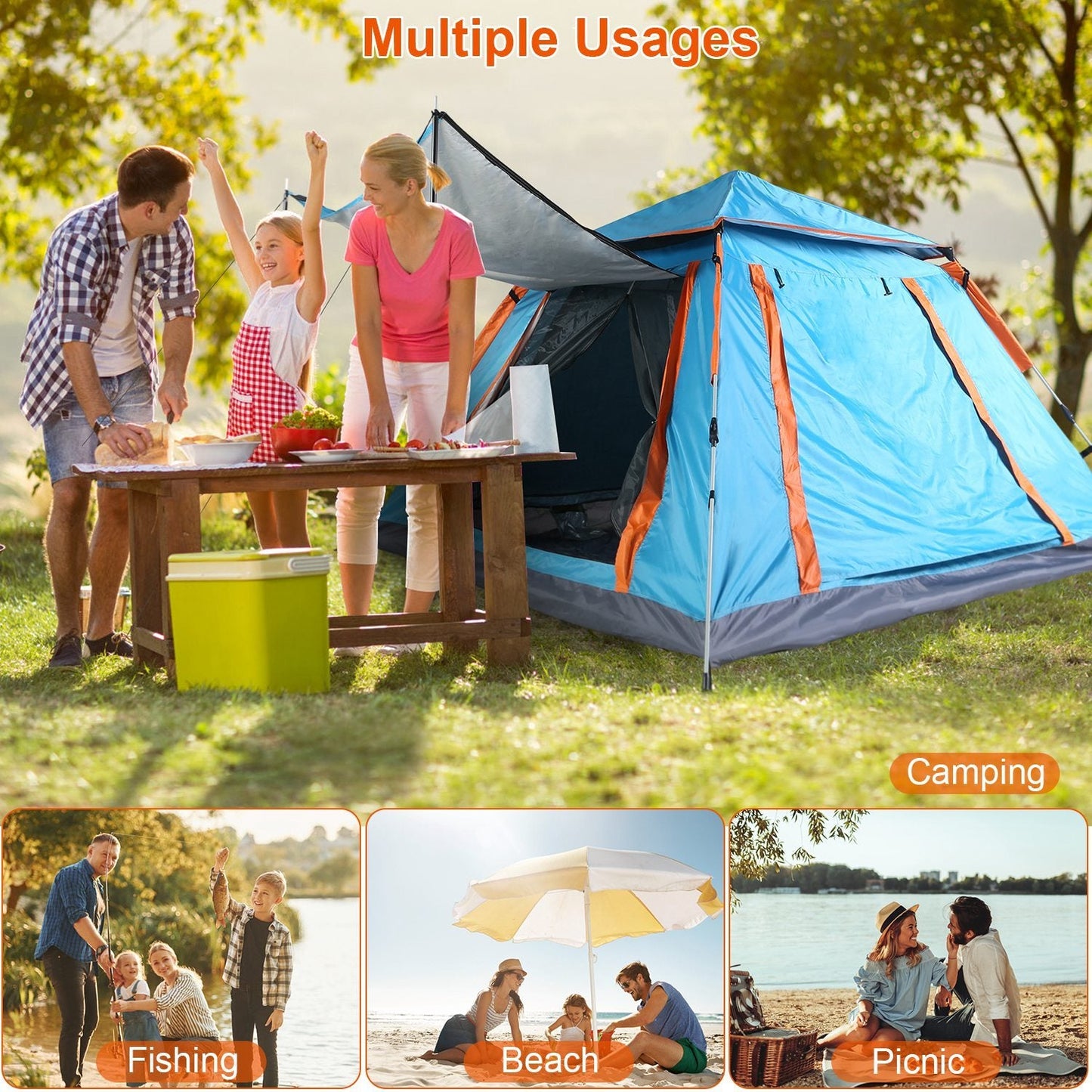 1Pc 4 - 5 Person Camping Tent With 2 Mosquito Nets Windows Carry Bag Waterproof 7.05x7.05x4.46ft For Hiking Climbing Adventure Fishing Fedex Shipping - Tactinest.com