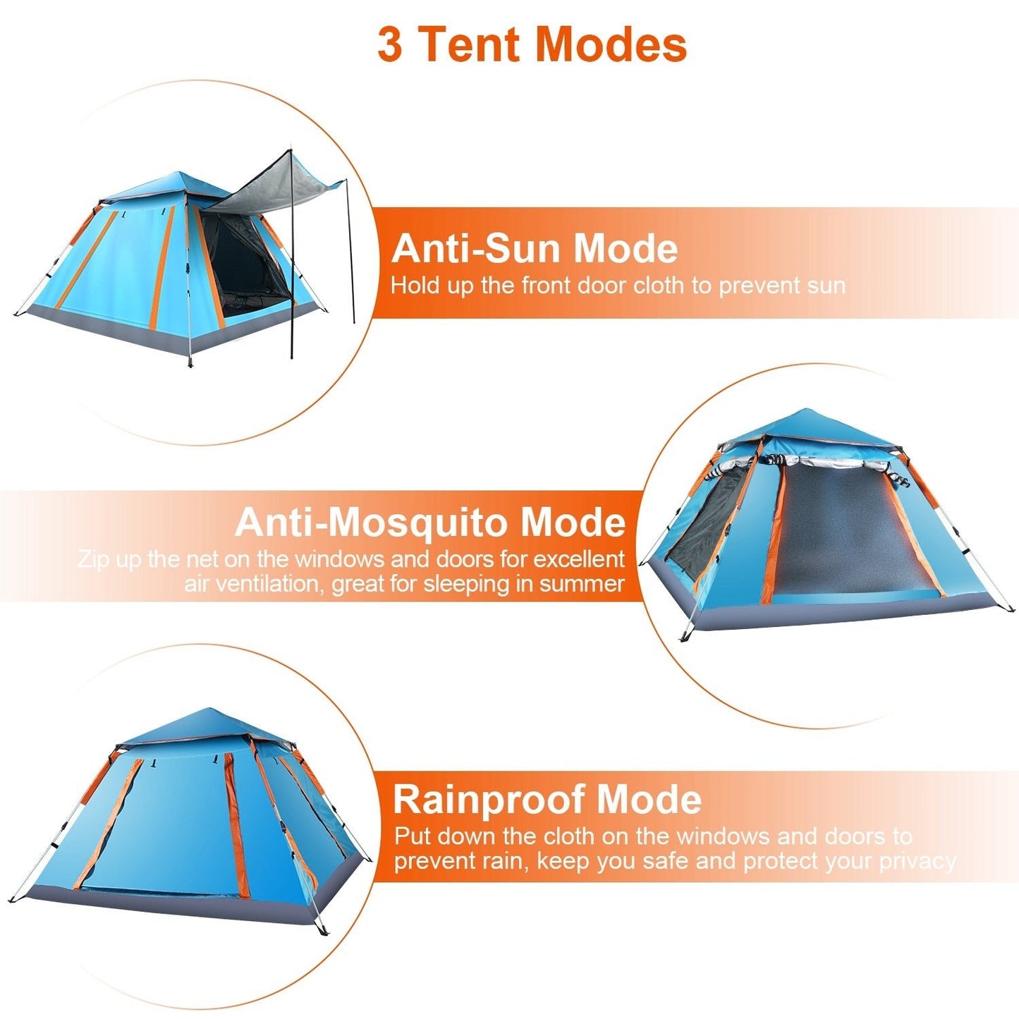 1Pc 4 - 5 Person Camping Tent With 2 Mosquito Nets Windows Carry Bag Waterproof 7.05x7.05x4.46ft For Hiking Climbing Adventure Fishing Fedex Shipping - Tactinest.com