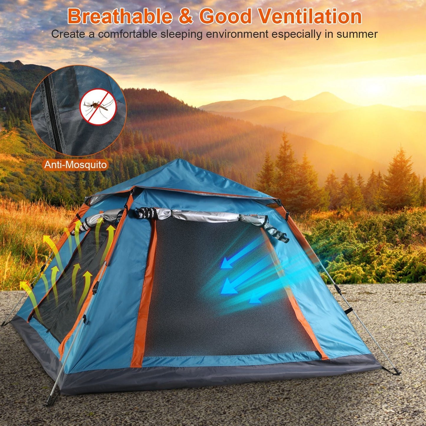 1Pc 4 - 5 Person Camping Tent With 2 Mosquito Nets Windows Carry Bag Waterproof 7.05x7.05x4.46ft For Hiking Climbing Adventure Fishing Fedex Shipping - Tactinest.com