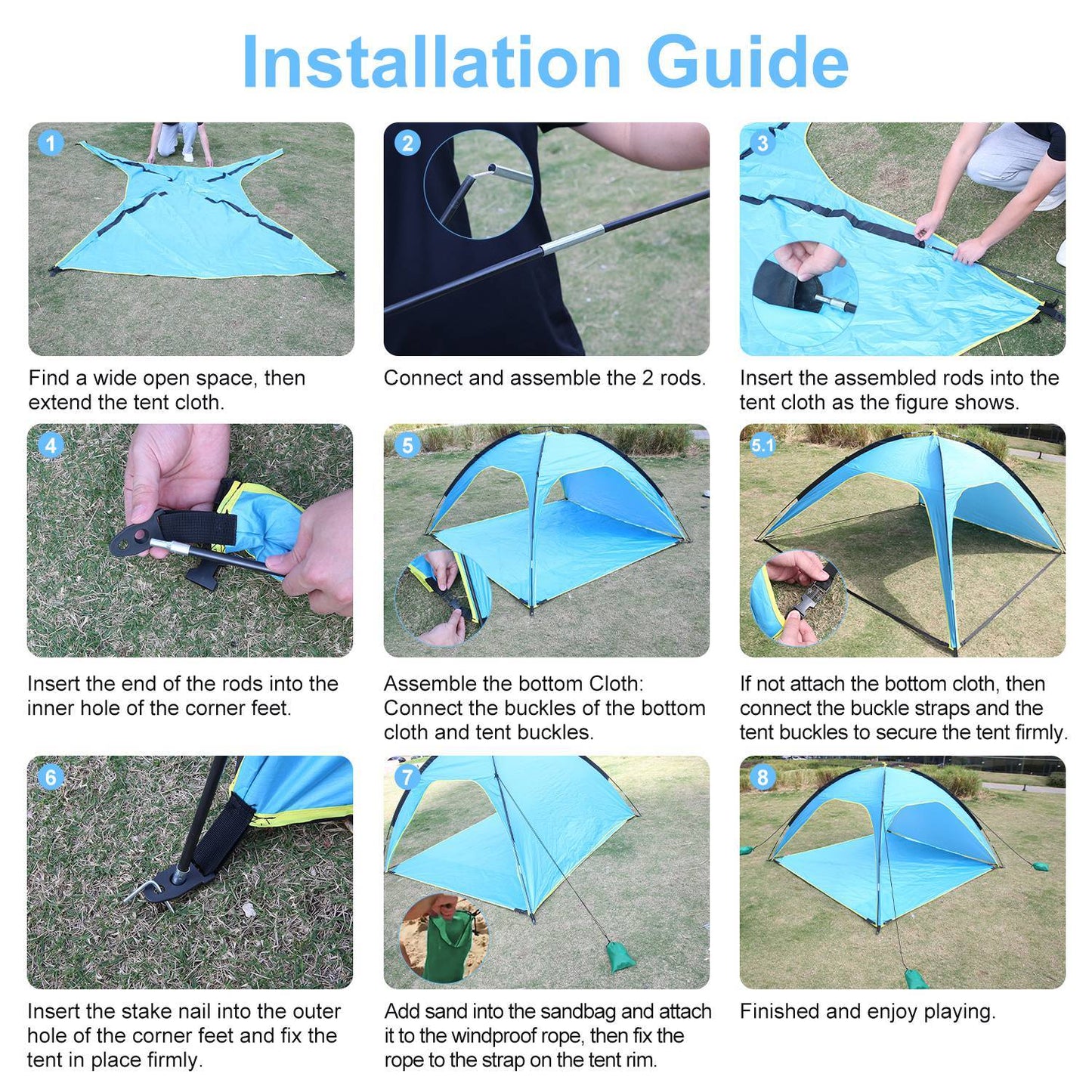 1Pc 4 - 6 Person Beach Tent Canopy With 3 Door Openings Carry Bag UPF50 Waterproof For Beach Picnic Camping Hiking Adventure Fishing - Tactinest.com