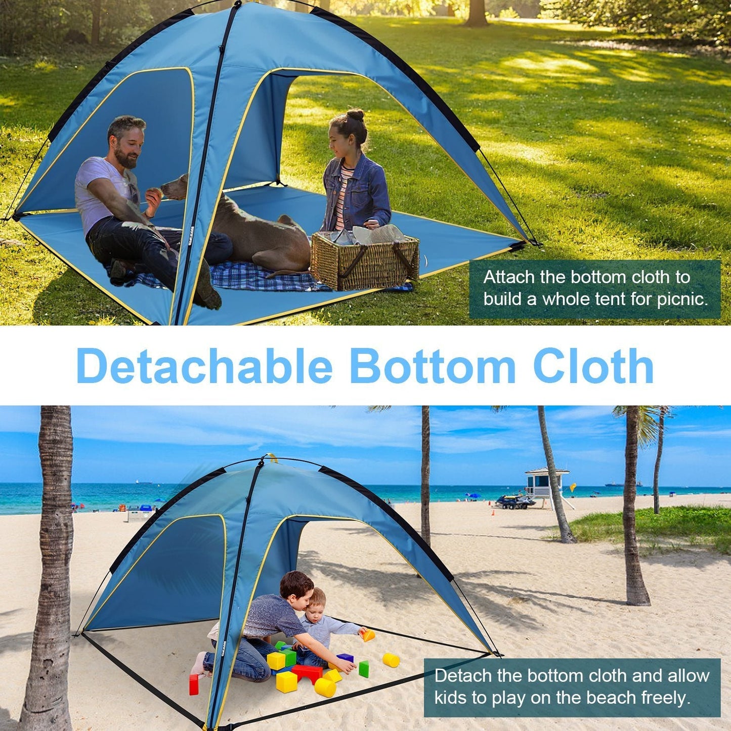 1Pc 4 - 6 Person Beach Tent Canopy With 3 Door Openings Carry Bag UPF50 Waterproof For Beach Picnic Camping Hiking Adventure Fishing - Tactinest.com