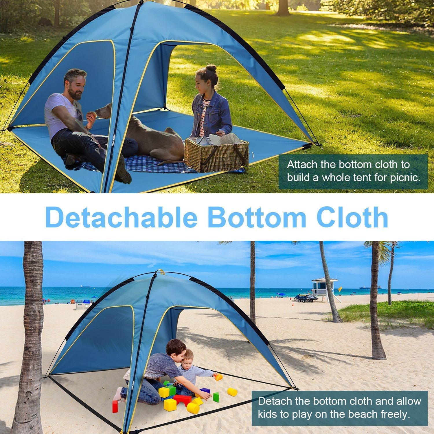 1Pc 4 - 6 Person Beach Tent Canopy With 3 Door Openings Carry Bag UPF50 Waterproof For Beach Picnic Camping Hiking Adventure Fishing - Tactinest.com