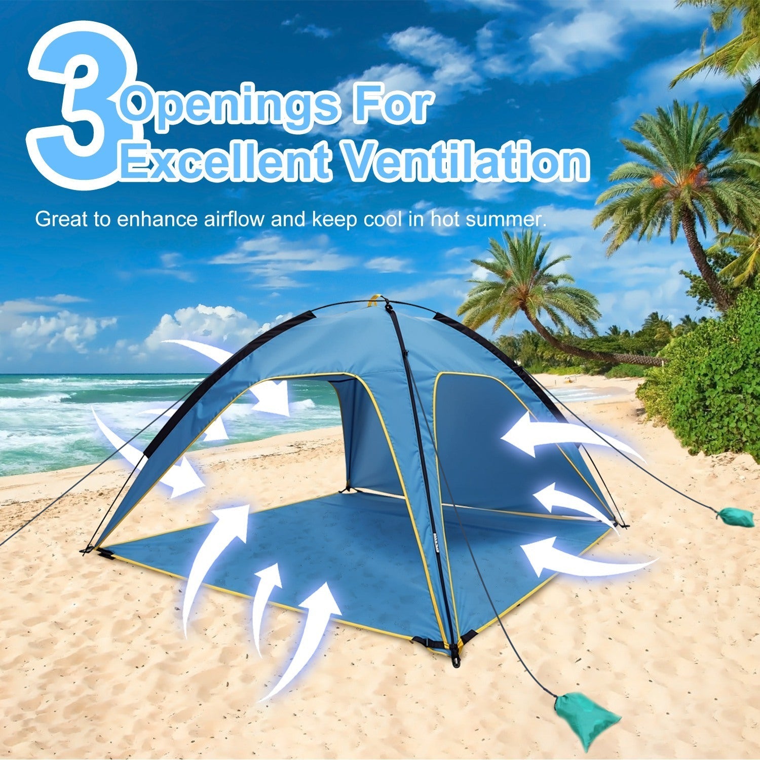 1Pc 4 - 6 Person Beach Tent Canopy With 3 Door Openings Carry Bag UPF50 Waterproof For Beach Picnic Camping Hiking Adventure Fishing - Tactinest.com
