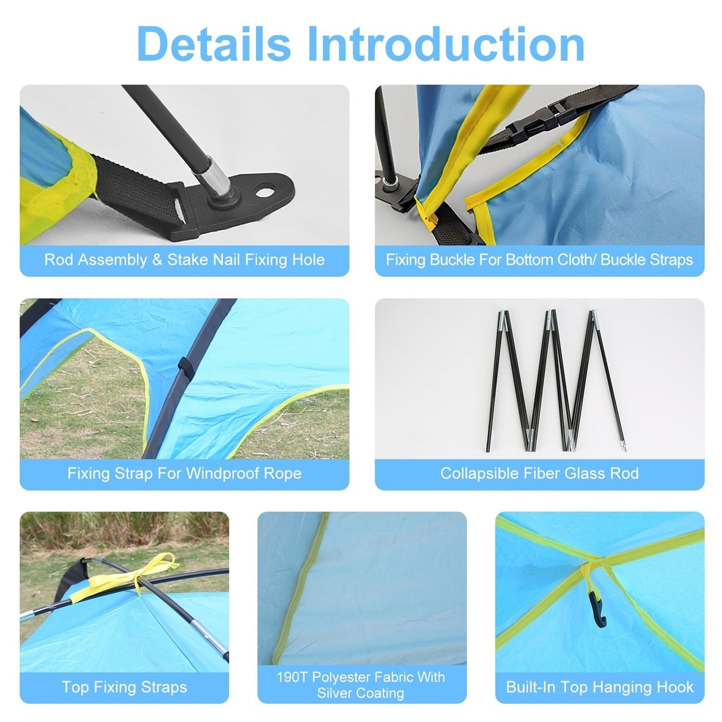 1Pc 4 - 6 Person Beach Tent Canopy With 3 Door Openings Carry Bag UPF50 Waterproof For Beach Picnic Camping Hiking Adventure Fishing - Tactinest.com