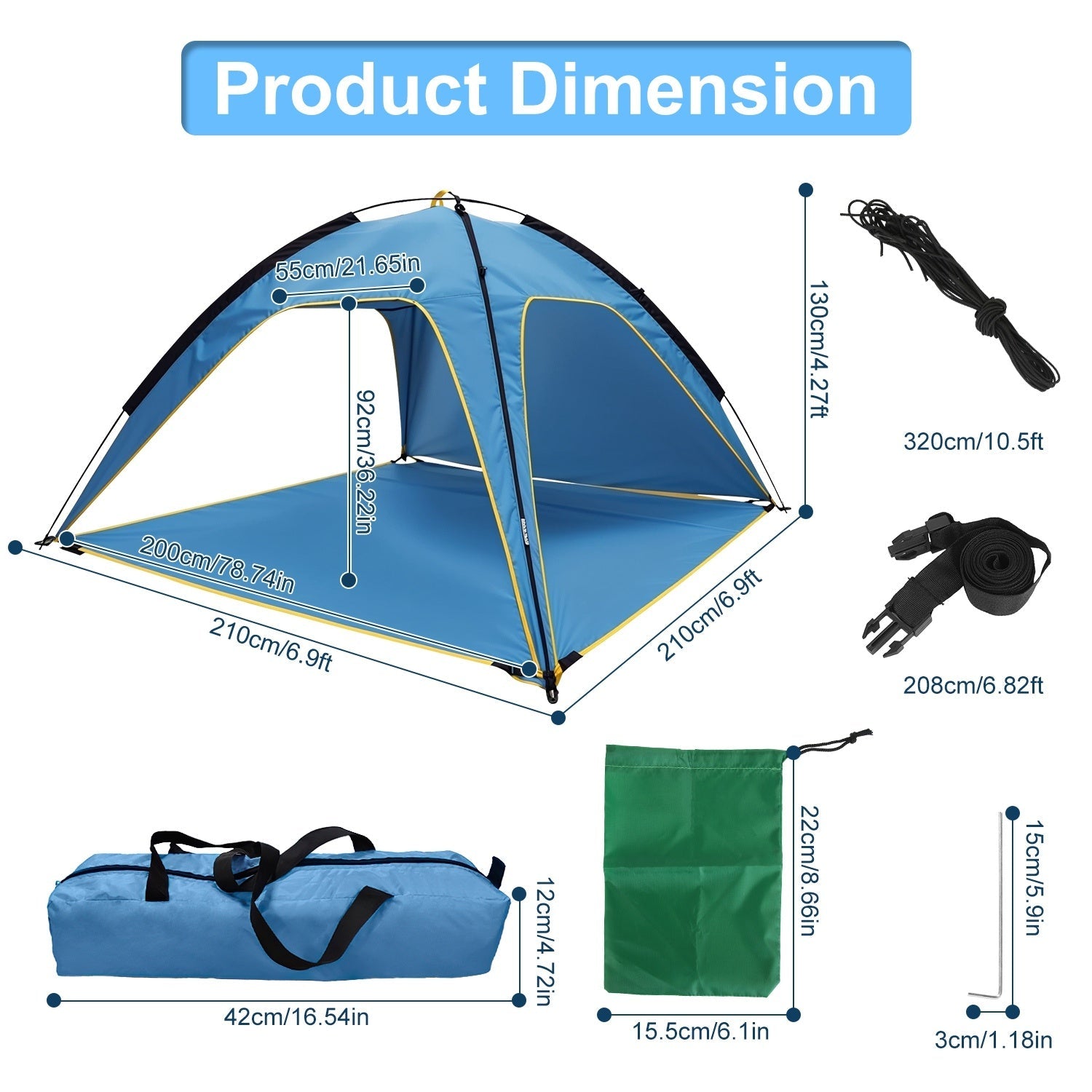 1Pc 4 - 6 Person Beach Tent Canopy With 3 Door Openings Carry Bag UPF50 Waterproof For Beach Picnic Camping Hiking Adventure Fishing - Tactinest.com