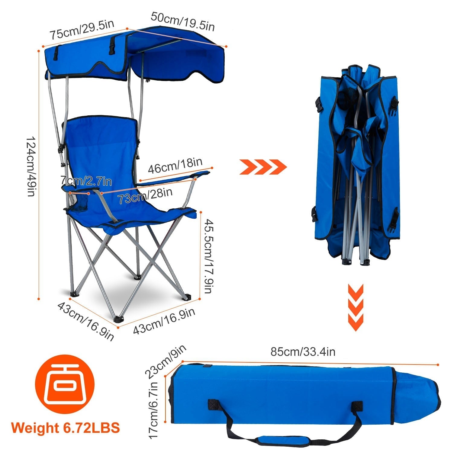 1Pc Foldable Camping Chair With Canopy Cup Holder 330LBS Max Load Folded As A Carry Bag Fedex Shipping - Tactinest.com