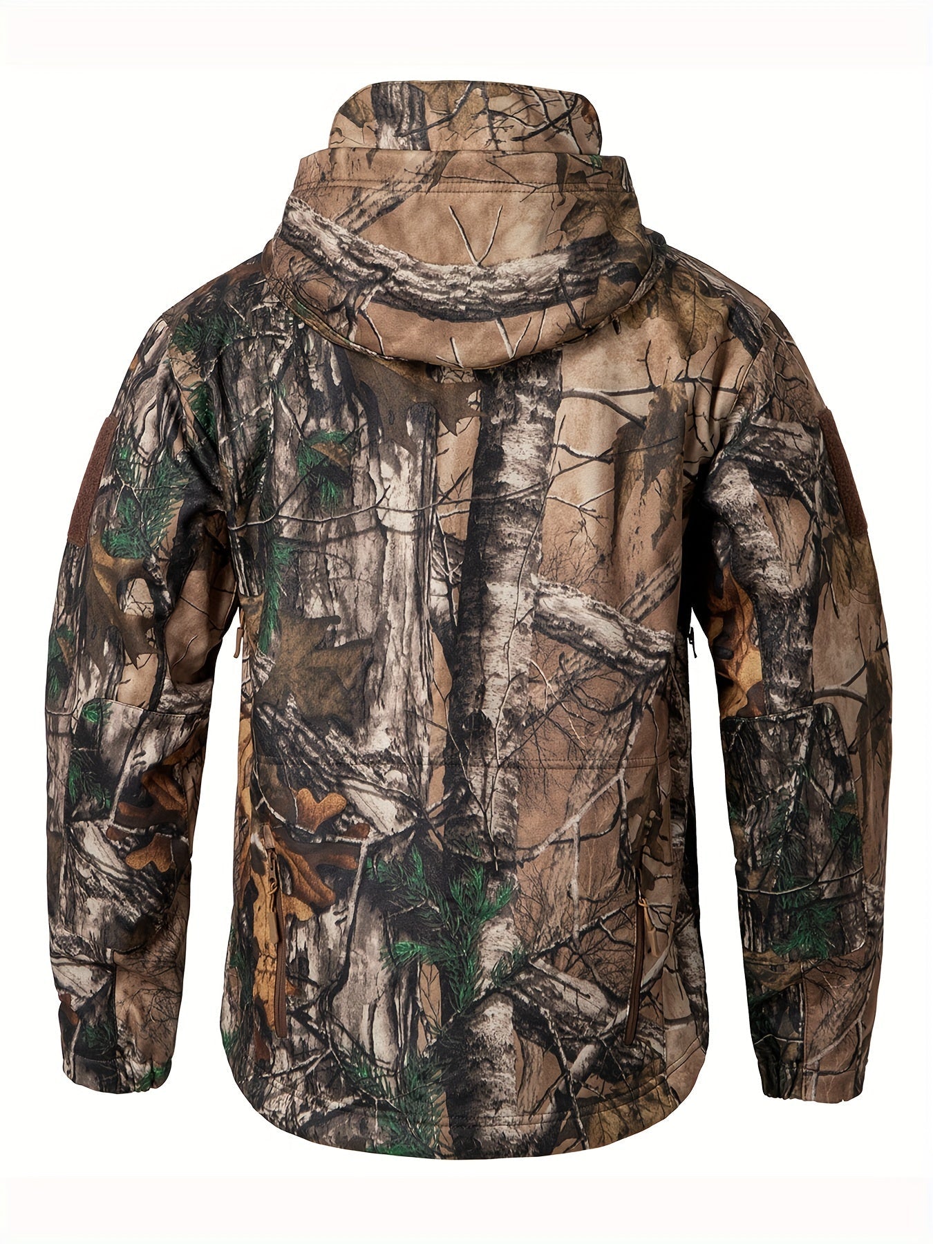 1pc Men'S Tactical Camouflage Hunting Jacket - Water - Resistant, Warm Fleece - Lined, Soft Shell Outdoor Hoodie Coat with Pockets, Zippered, Regular Fit, Polyester & Spandex, Winter Sports Gear - Tactinest.com