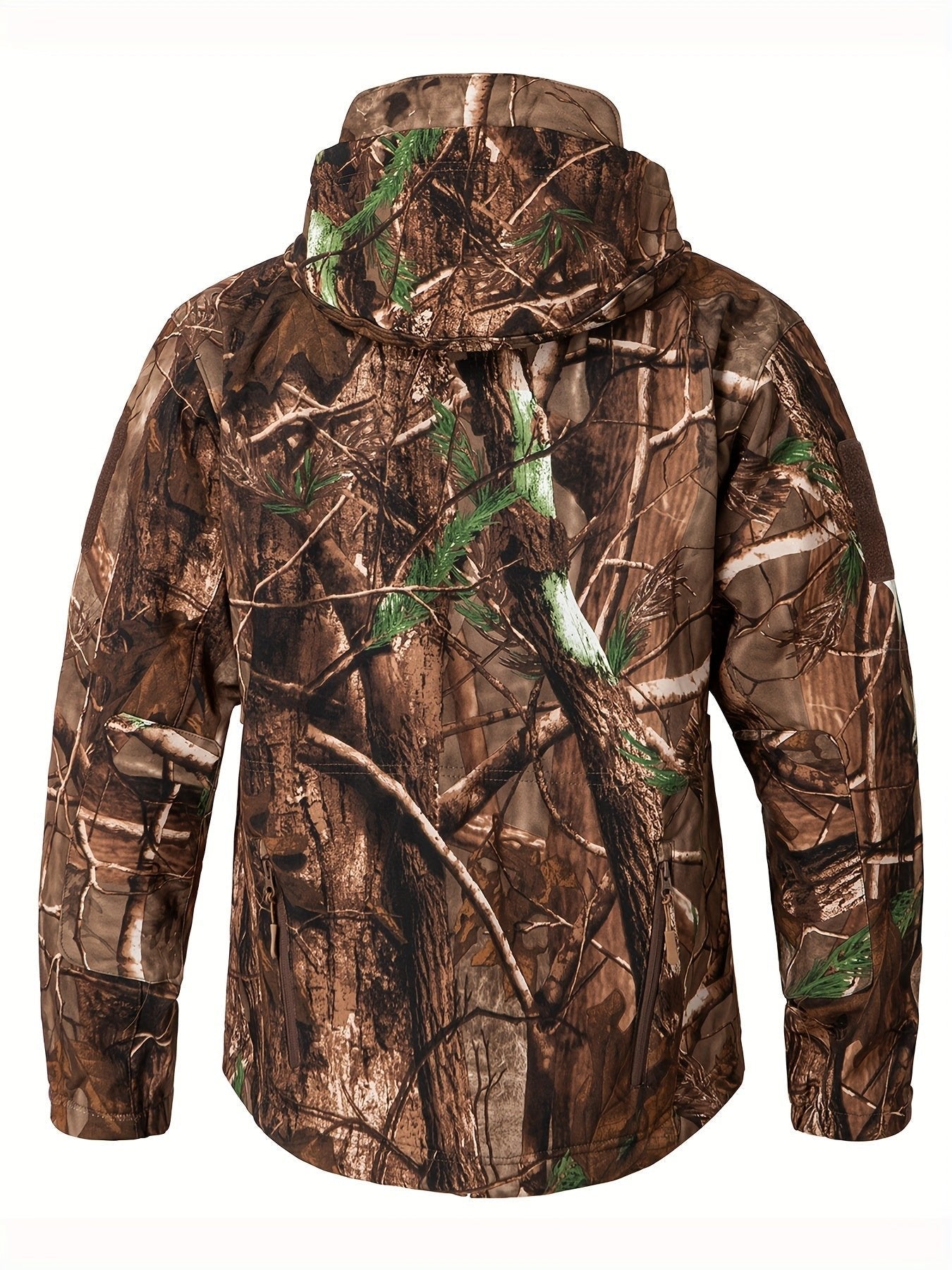 1pc Men'S Tactical Camouflage Hunting Jacket - Water - Resistant, Warm Fleece - Lined, Soft Shell Outdoor Hoodie Coat with Pockets, Zippered, Regular Fit, Polyester & Spandex, Winter Sports Gear - Tactinest.com