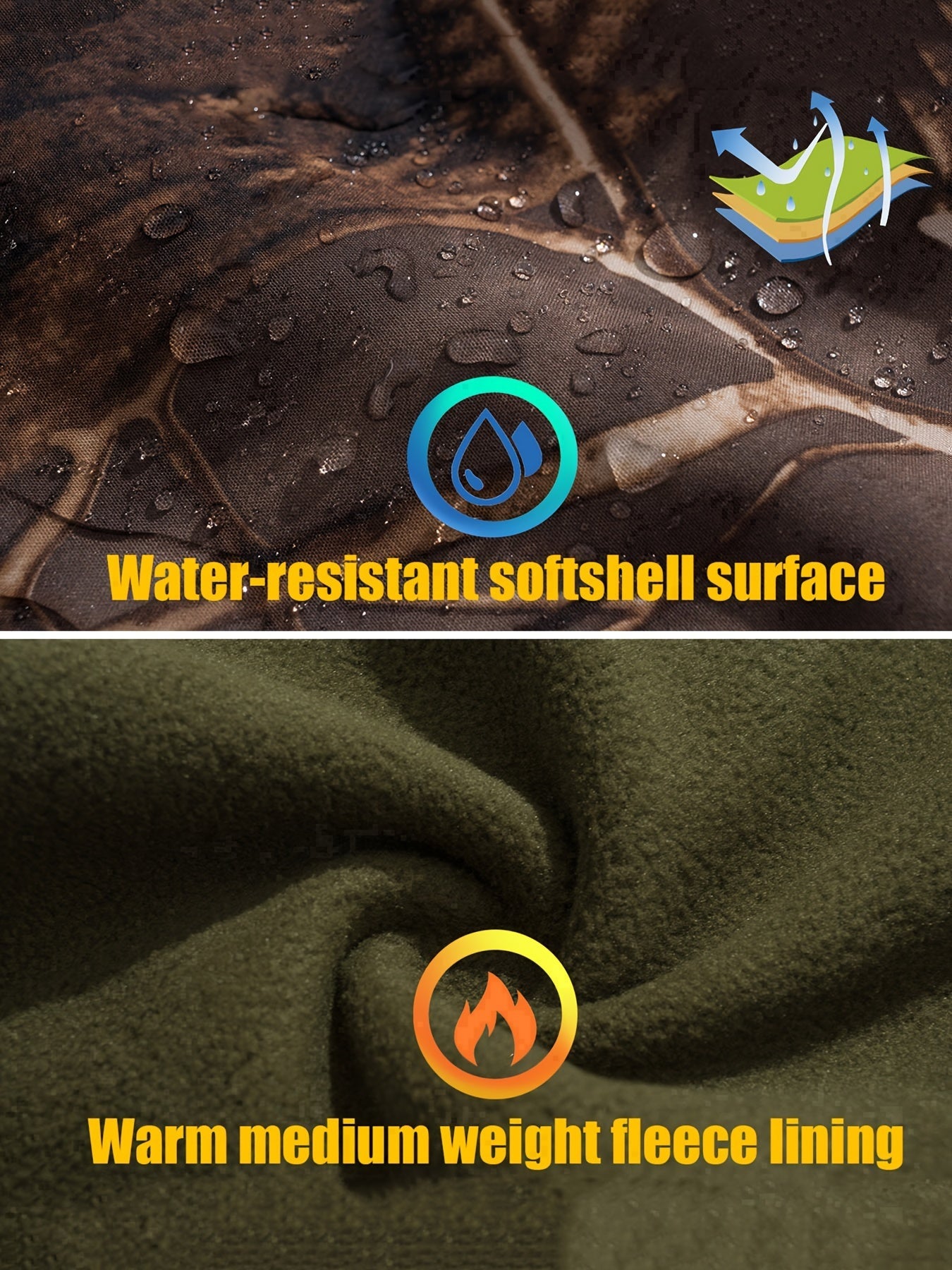 1pc Men'S Tactical Camouflage Hunting Jacket - Water - Resistant, Warm Fleece - Lined, Soft Shell Outdoor Hoodie Coat with Pockets, Zippered, Regular Fit, Polyester & Spandex, Winter Sports Gear - Tactinest.com