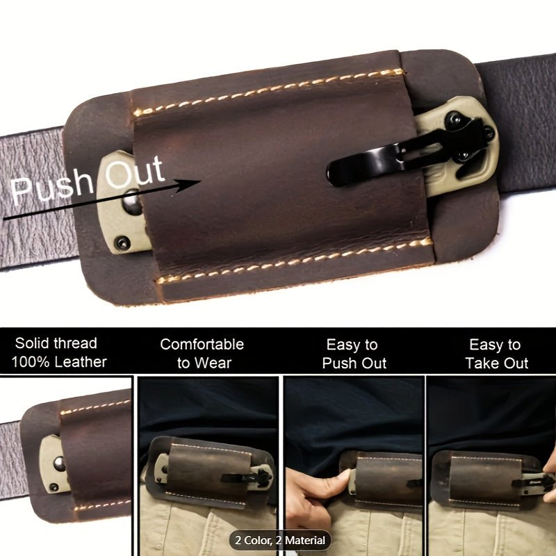 1pc Men's Tactical EDC Fanny Pack with PU Leather Folding Knife Sheath, Push - Out Design Belt Pouch for Pocket Knife, Non - Waterproof Faux Fur Material, Easy Carry Protective Storage Case - Tactinest.com