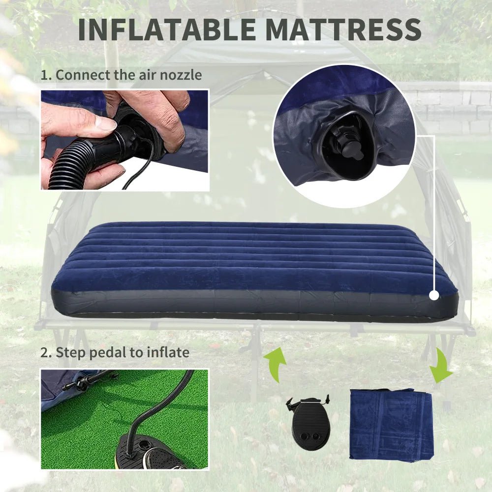 2 Person Foldable Camping Cot with Tent, Bedspread and Thick Air Mattress, 4 - In - 1 Elevated Camping Bed Tent - Tactinest.com